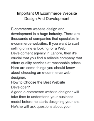Important Of Ecommerce Website Design And Development