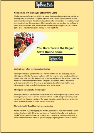 You Born To win the Kalyan Satta Online Game
