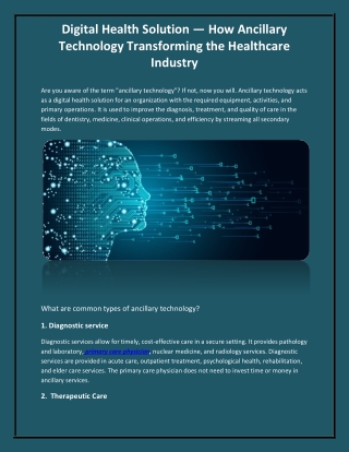Digital Health Solution — How Ancillary Technology Transforming the Healthcare Industry