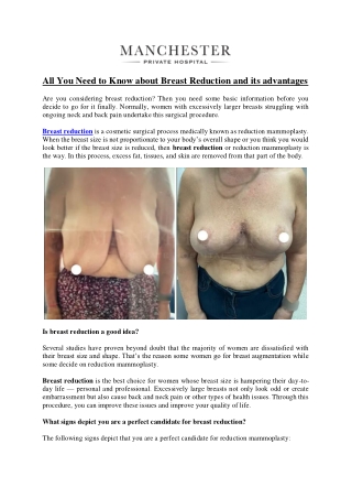 All You Need to Know about Breast Reduction and its advantages