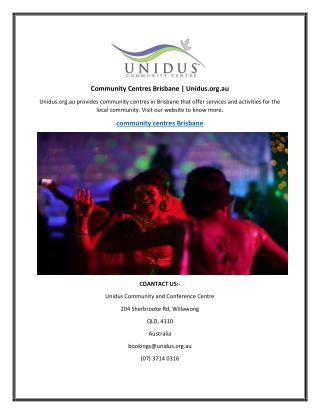 Community Centres BrisbaneCommunity Centres Brisbane | Unidus.org.au