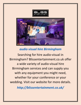 Audio Visual Hire Birmingham | Blissentertainment.co.uk