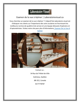 Examen de la vue à Aylmer | Laboratoirevisuel.ca