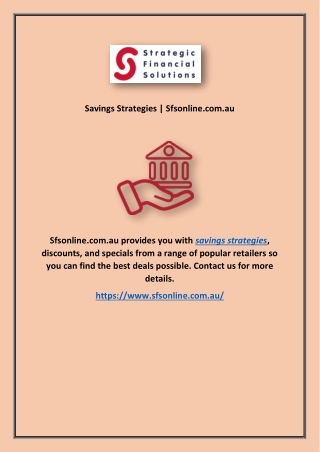 Savings Strategies | Sfsonline.com.au