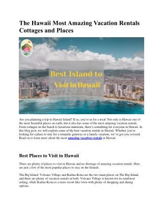 The Hawaii Most Amazing Vacation Rentals Cottages and Place