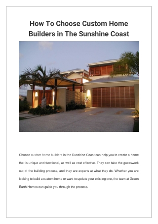 How To Choose Custom Home Builders in The Sunshine Coast