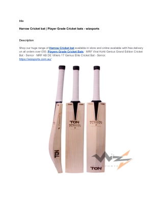 Harrow Cricket bat _ Player Grade Cricket bats