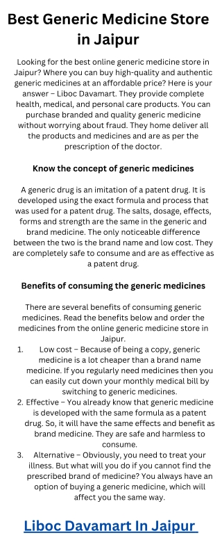 Best Generic Medicine Store in Jaipur