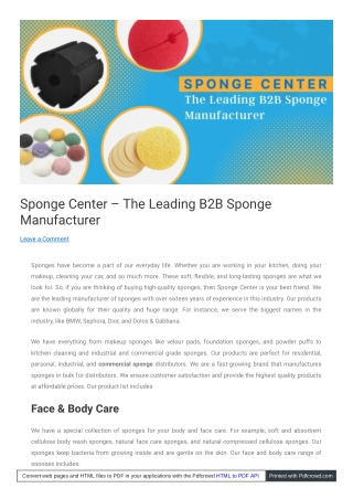 The Leading B2B Sponge Manufacturer - Sponge Center