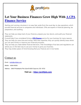 Profitjets A CPA Finance Service