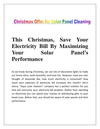 On Christmas, Save Bills by Maximizing Solar Panel's Performance
