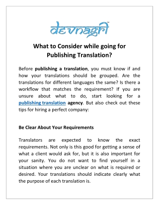 What to Consider while going for Publishing Translation?