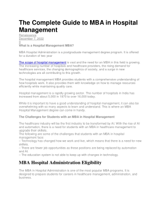 The Complete Guide to MBA in Hospital Management