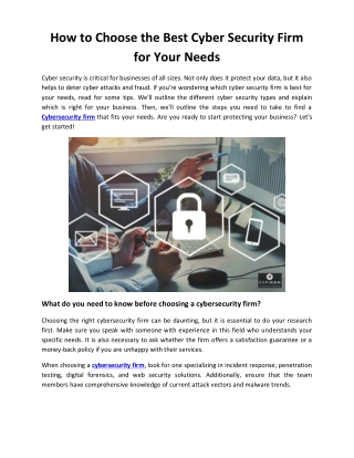 How to Choose the Best Cyber Security Firm for Your Needs