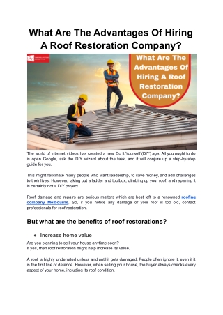 What Are The Advantages Of Hiring A Roof Restoration Company?