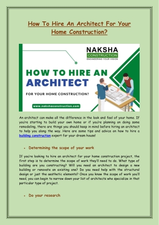 How to hire an architect for your home construction?