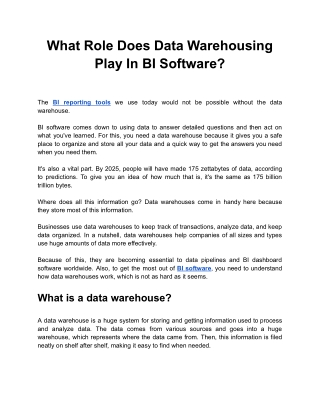 What Role Does Data Warehousing Play In BI Software_