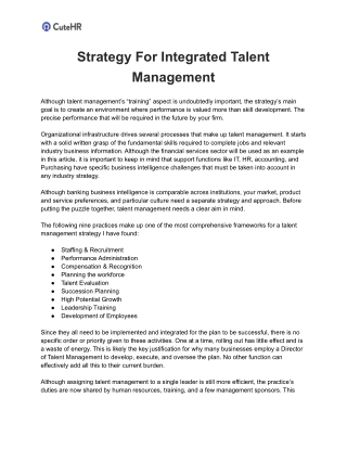 Strategy For Integrated Talent Management