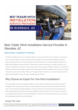 Best Trailer Hitch Installation Service Provider In Glendale, AZ