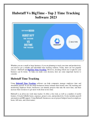 Hubstaff vs BigTime - Top 2 Time Tracking Software 2023