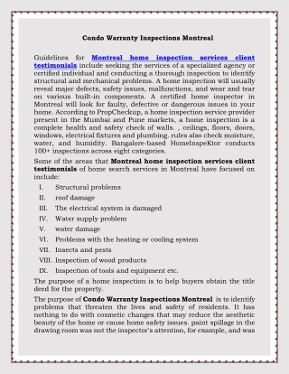 Condo Warranty Inspections Montreal