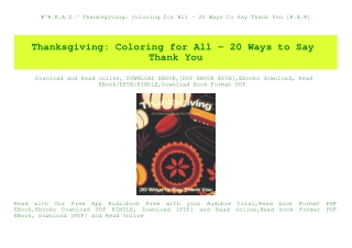 #^R.E.A.D.^ Thanksgiving Coloring for All - 20 Ways to Say Thank You [R.A.R]