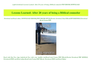 {epub download} Lessons Learned After 20 years of being a Biblical counselor PDF EBOOK DOWNLOAD