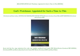 [READ PDF] EPUB God's Watchman Appointed for Such a Time As This [EBOOK]