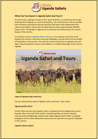 What Can You Expect in Uganda Safari and Tours?