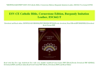 ^#DOWNLOAD@PDF^# ESV-CE Catholic Bible  Cornerstone Edition  Burgundy Imitation Leather  ESC662T in format E-PUB