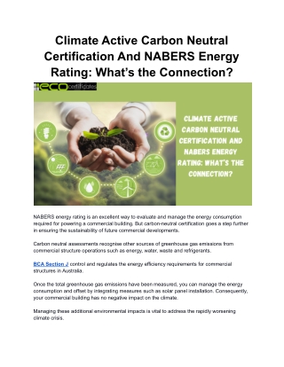 Climate Active Carbon Neutral Certification And NABERS Energy Rating