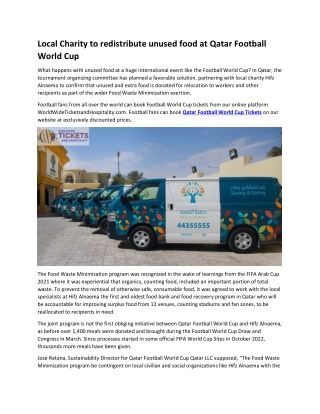 Local Charity to redistribute unused food at Qatar Football World Cup