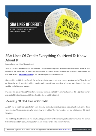 SBA Lines Of Credit Everything You Need To Know About It
