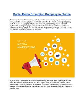 Social Media Promotion Company in Florida
