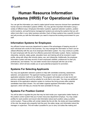 Human Resource Information Systems (HRIS) For Operational Use