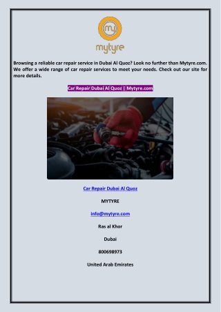Car Repair Dubai Al Quoz