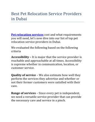 Best Pet Relocation Service Providers in Dubai