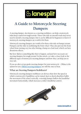 A Guide to Motorcycle Steering Dampers