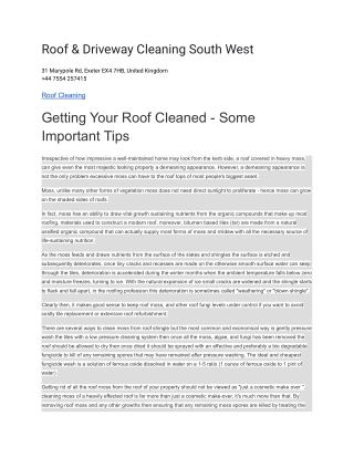 Roof & Driveway Cleaning South West