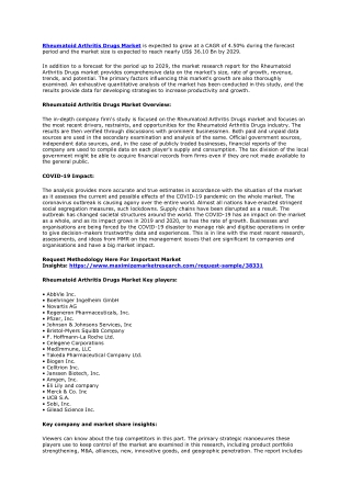 Rheumatoid Arthritis Drugs Market Share, Demand and Applications Forecast 2029