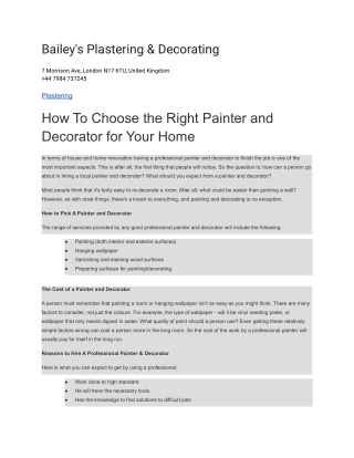 Bailey's Plastering & Decorating