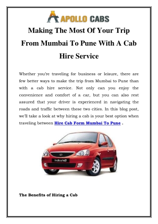 Hire Cab Form Mumbai To Pune Call-09146390223