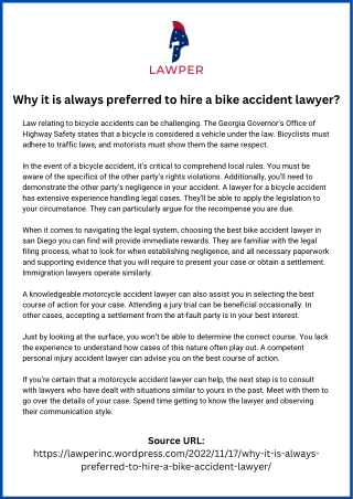 Why it is always preferred to hire a bike accident lawyer