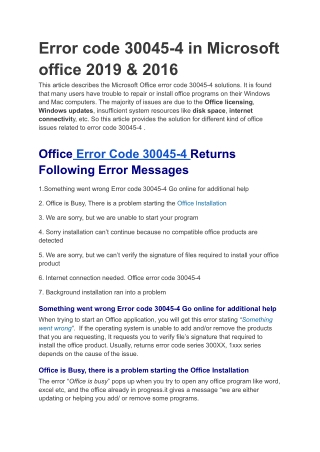 Solutions for Error code 30045-4 in Microsoft office 2019 & 2016