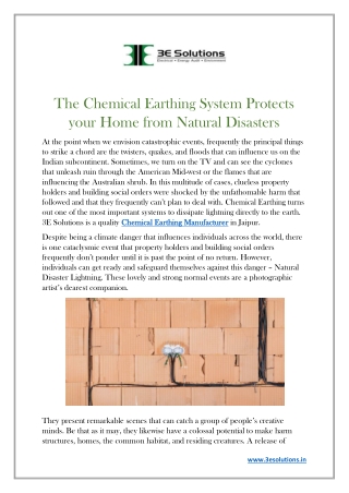 The Chemical Earthing System Protects your Home from Natural Disasters