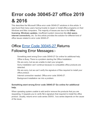 Error code 30045-27 office 2019 & 2016 -Support for Office products