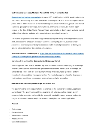 Gastrointestinal Endoscopy Market to Account US 49843.34 Million by 2029