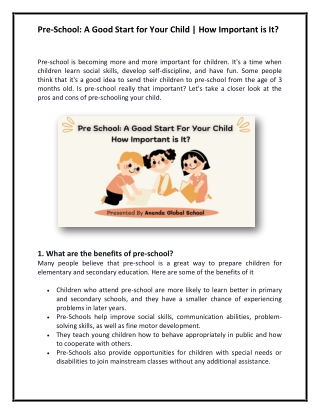 Pre School A Good Start for Your Child  How Important is It