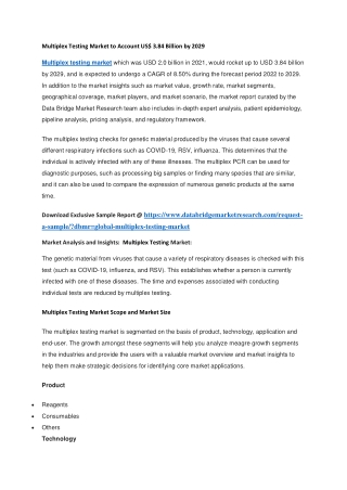Multiplex Testing Market to Account US 3.84 Billion by 2029