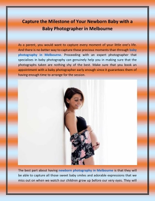 Capture the Milestone of Your Newborn Baby with a Baby Photographer in Melbourne